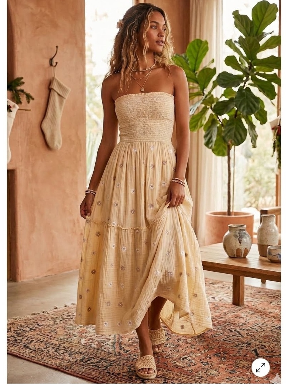Free People 100% Cotton Floral Embroidered Strapless Dress